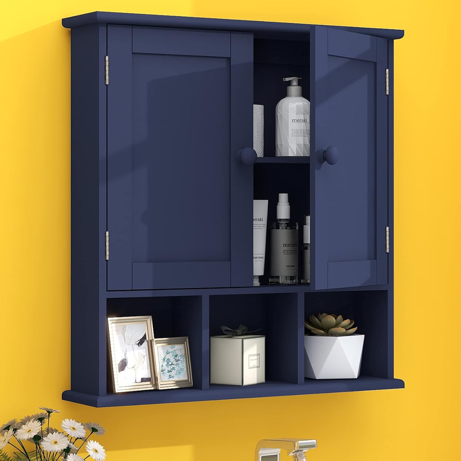 Blue Bathroom Cabinet,Bathroom Wall Cabinet with 2 Door Adjustable ...