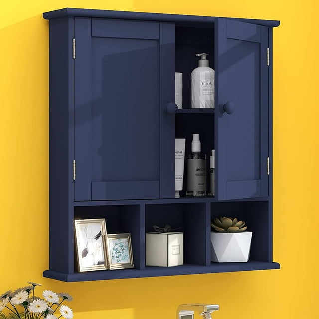 Blue Bathroom with 2 Door Adjustable Shelves, Over The Toilet