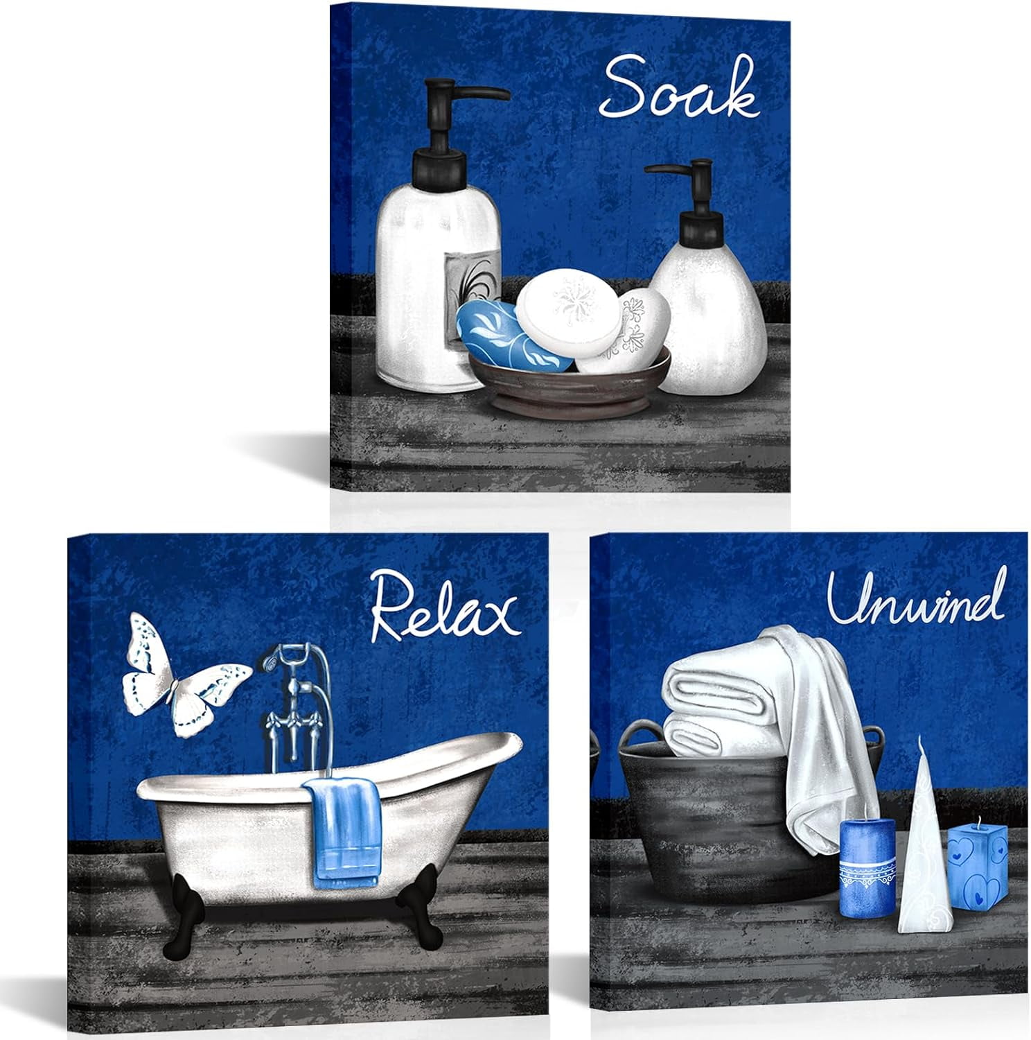 Blue Bathroom Decor Wall Art Bathtub Spa Canvas Pictures Prints Relax