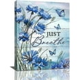 thumbnail image 1 of Blue Bathroom Decor Wall Art Blue Butterfly Flower Pictures Just Breathe Floral Canvas Painting Rustic Framed Artwork for Bathroom Living Room Bedroom 12"x16", 1 of 7