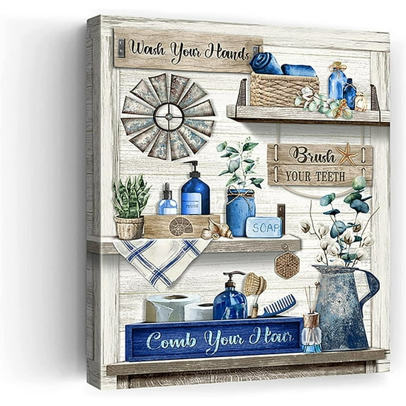 Blue Bathroom Pictures Wall Decor Rustic Bathroom Pictures Wall Decor Bathroom Sign Wall Art Wash Your Hands Bathroom Decor Farmhouse Bathroom Canvas Wall Art Framed 12x16 Inch