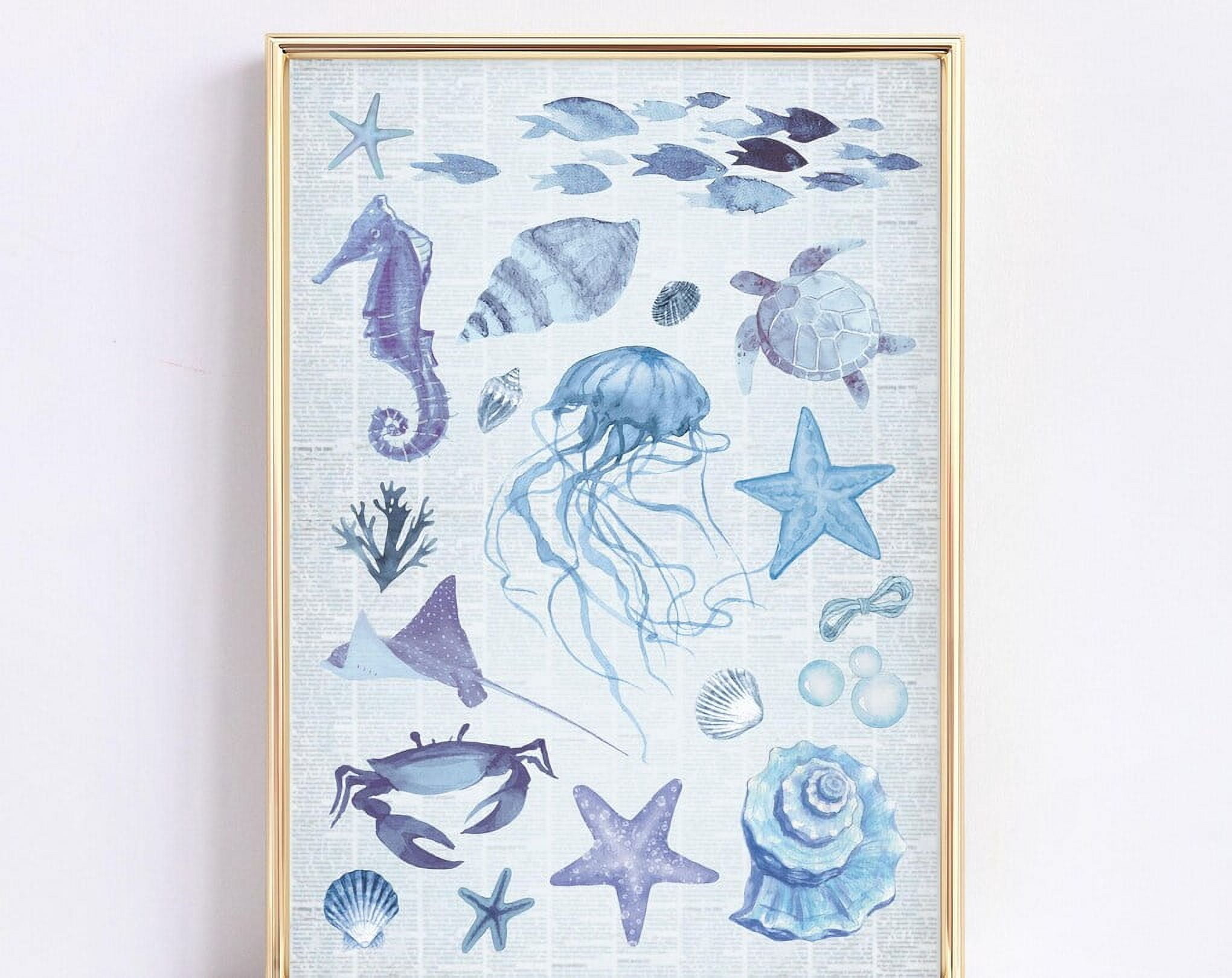 Blue Bathroom Print, Cute Ocean Wall Art, Aesthetic Vintage ...