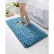 Blue Bathroom Rug 24x48 Non Slip Fluffy Bath Mat for Bathroom Floor Washable Plush Luxury Bath Rug for Tub Soft Shaggy Absorbent Shower Sink Mat