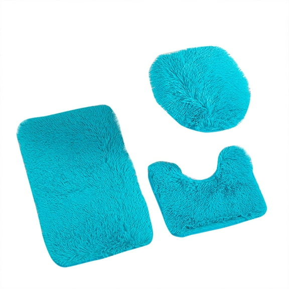 Blue Bathroom Rug Set, 3Piece Black Bath Mat, for Bathroom Non-Slip Bathroom Mats, Water Absorbent Bath Rug, U-Shaped Contour Rug Toilet Lid Cover