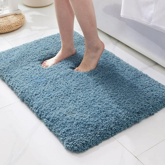 Blue Bathroom Rugs 36" × 24" Non Slip & Super Absorbent Extra Thick Soft, Washable Bath Mat for Floor, Microfiber Plush Shaggy Bath Rug with Rubber for Bathtub Shower Room Sink