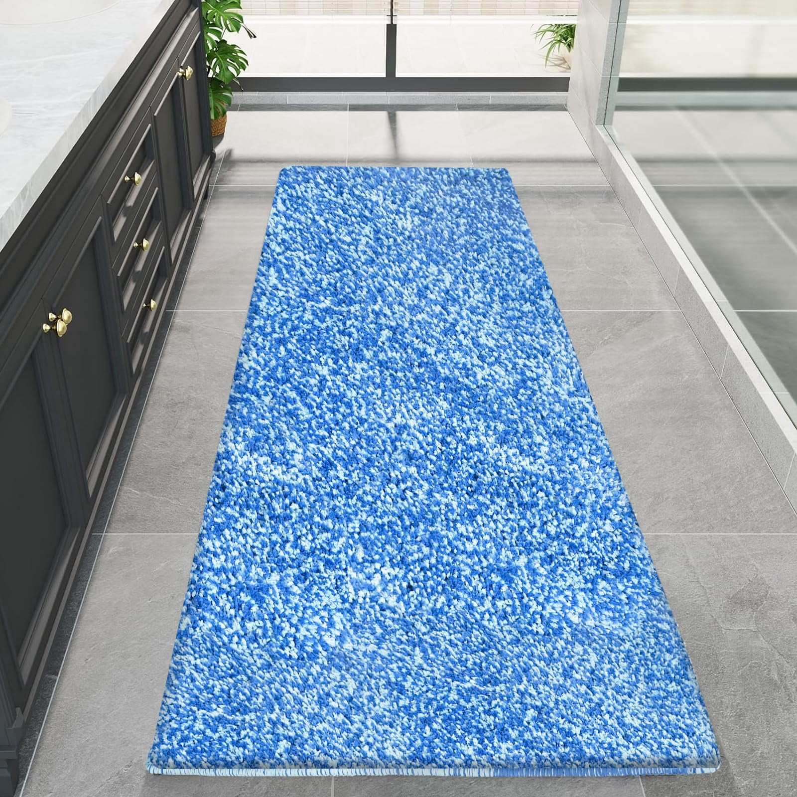 Blue Bathroom Rugs 59.1"x23.6"  Extra Soft Absorbent Thick Shaggy Bath Non Slip Quick Dry Mat Machine Washable For Microfiber Shower Bathtubs