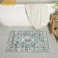 thumbnail image 1 of Blue Bathroom Rugs, Distressed Farmhouse Boho Bath Mat, Comfy Velvet Small Bath Rugs Non Slip Washable, Vintage Oriental Toilet Rug for Sink Shower Vanity, 17x27 inch, 1 of 6