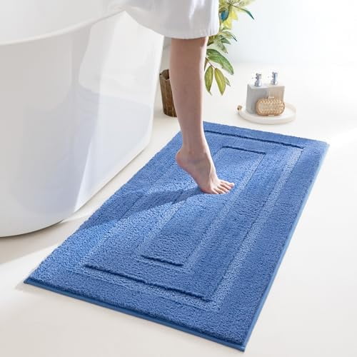 Blue Bathroom Rugs Non Slip, 24" x 48", Large Bathroom Rugs Washable, Bath Rugs for Bath, Absorbent Bath Mats for Floor, Absorbent Shower Rug, Microfiber Bath Mat for Tub
