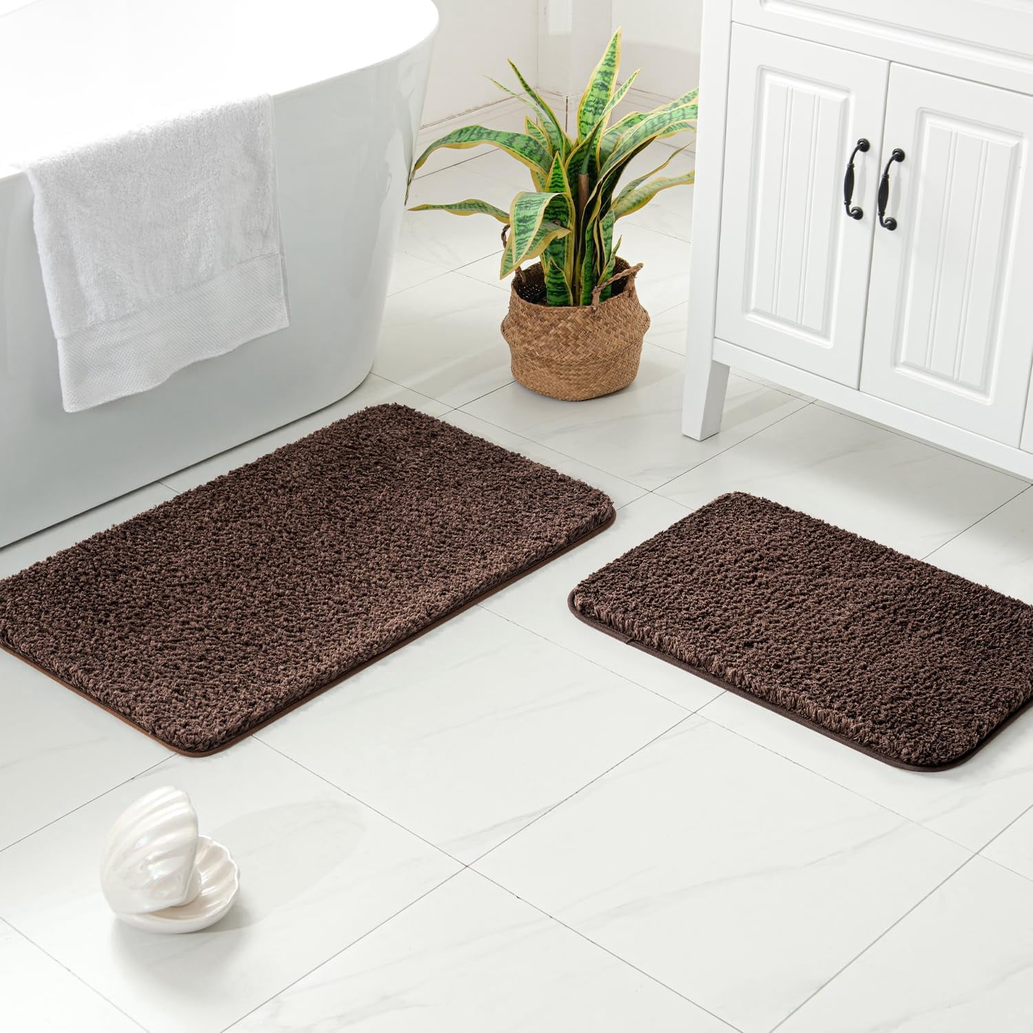 Blue Bathroom Rugs Set 2 Piece Soft Absorbent Microfiber Bath Mat Non Slip Quick Dry Machine Washable Plush Shaggy Mats for Tub Shower Floor 16x24 inches