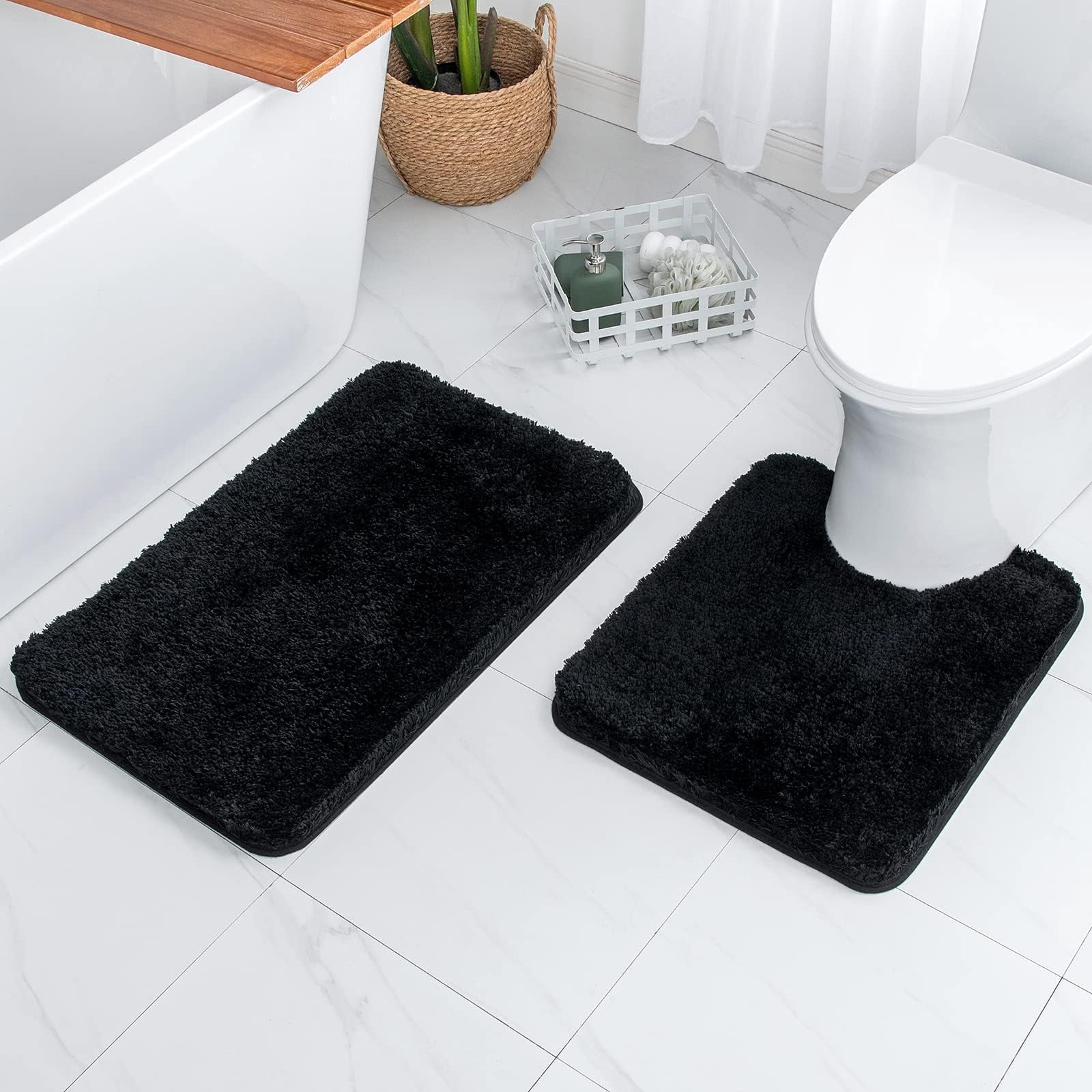 Blue Bathroom Rugs Set 2 Piece Soft Absorbent Microfiber Bath Mat Non Slip Quick Dry Machine Washable Plush Shaggy Mats for Tub Shower Floor 16x24 inches