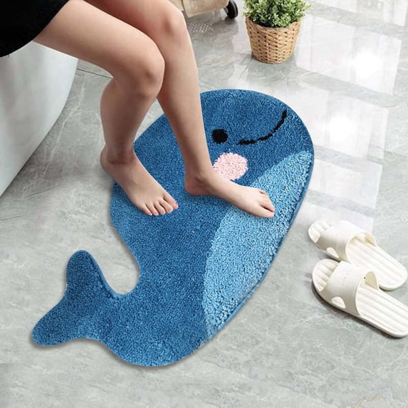 Blue Bathroom Rugs Whale Bath Rug Cute Non Mat Washable Microfiber Water Absorbent Farmhouse Floor Mat