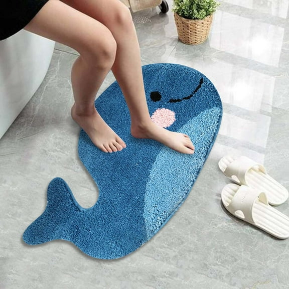 Blue Bathroom Rugs Whale Bath Rug Cute Non Mat Washable Microfiber Water Absorbent Farmhouse Floor Mat