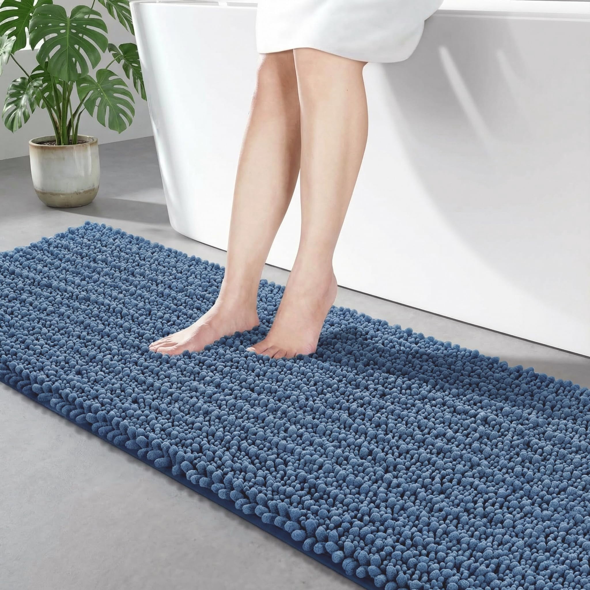 Blue Bathroom Runner Rug 24x70 Inch - Extra Long Chenille Bath Mat ...