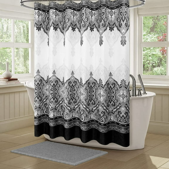 Blue Bathroom Shower Curtain 72 inches Long Modern Boho Navy Blue and Grey Shower Curtain with Hook Royal Indigo Gray Shower Curtain Farmhouse Moroccan Design Washable Water Repellent Fabric 72x72