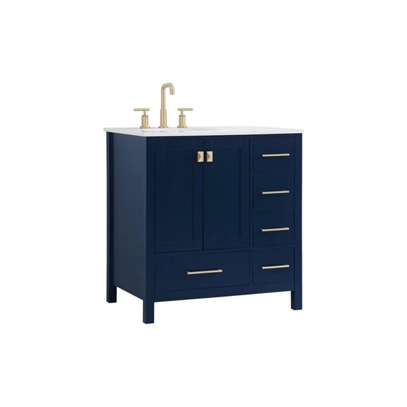 Blue Bathroom Vanity - 32" Single Sink Vanity Set - Soft Close Drawers & Doors - 22"D x 32"W x 34"H