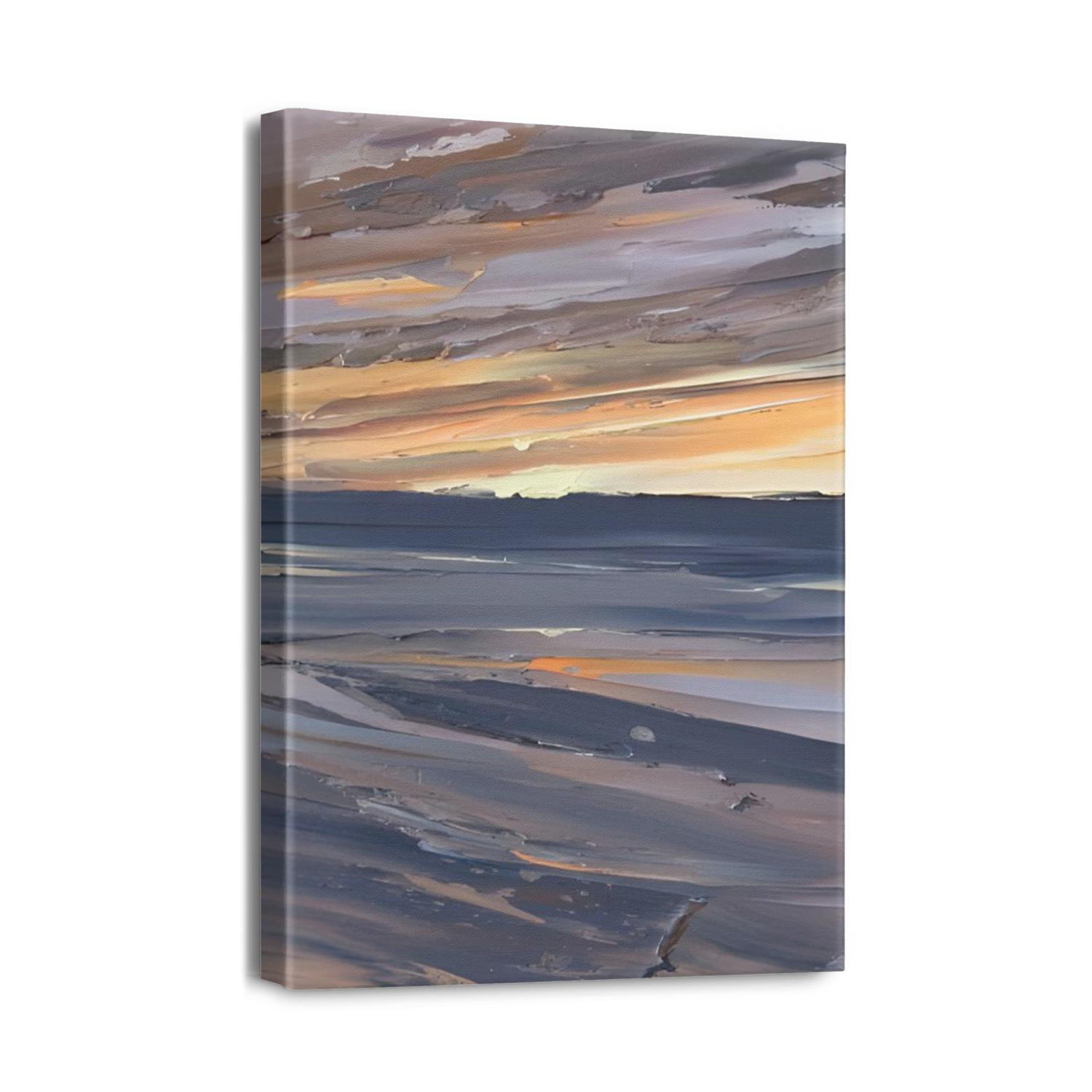 Blue Bathroom Wall Art, Beach Canvas Wall Art Decor with Coastal Ocean