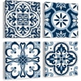 thumbnail image 1 of Blue Bathroom Wall Art Decor, Canvas Wall Art with Vintage Mandala Flowers Prints for Bedroom, Kitchen, 12x12 Inch Navy Blue Tile Wall Art Set of 4, 1 of 6