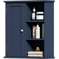 Blue Bathroom Wall Cabinet - Door, 3 Open Shelves, Storage Organizer ...