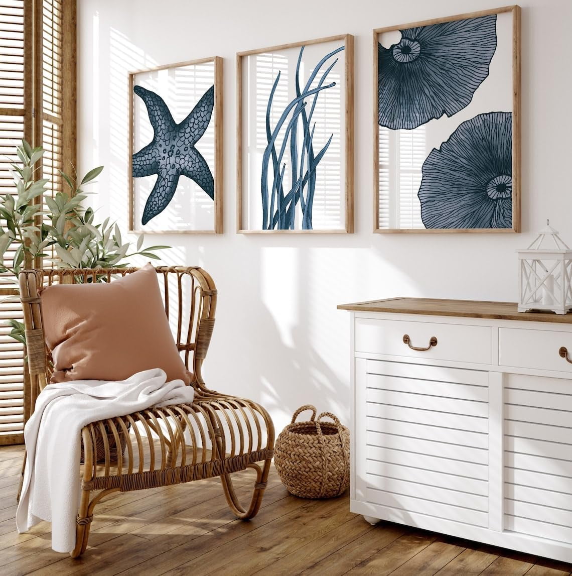 Blue Beach Art Canvas Painting 3 Pieces Starfish Poster Ocean Prints Wall  Pictures Coastal Beach House Decoration with Wooden Inner Frame -  Walmart.com, image size:1140x1147
