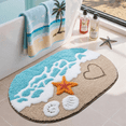 thumbnail image 1 of Blue Beach Bathroom Rugs Microfiber Nautical Cute Coastal Bath Mats, Non Slip Quick Dry Absorbent Bath Rugs with Starfish Seashell, Machine Washable, 20"x32", 1 of 8
