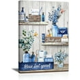 thumbnail image 1 of Blue Beach Bunch of Flowers Canvas Wall Art Ocean Stones Theme Wall Paintings White Flowers in Full Bloom Wall Picture Canvas Print Artwork Wall Decor for Dining Office Living Room Bedroom 12"x16", 1 of 6