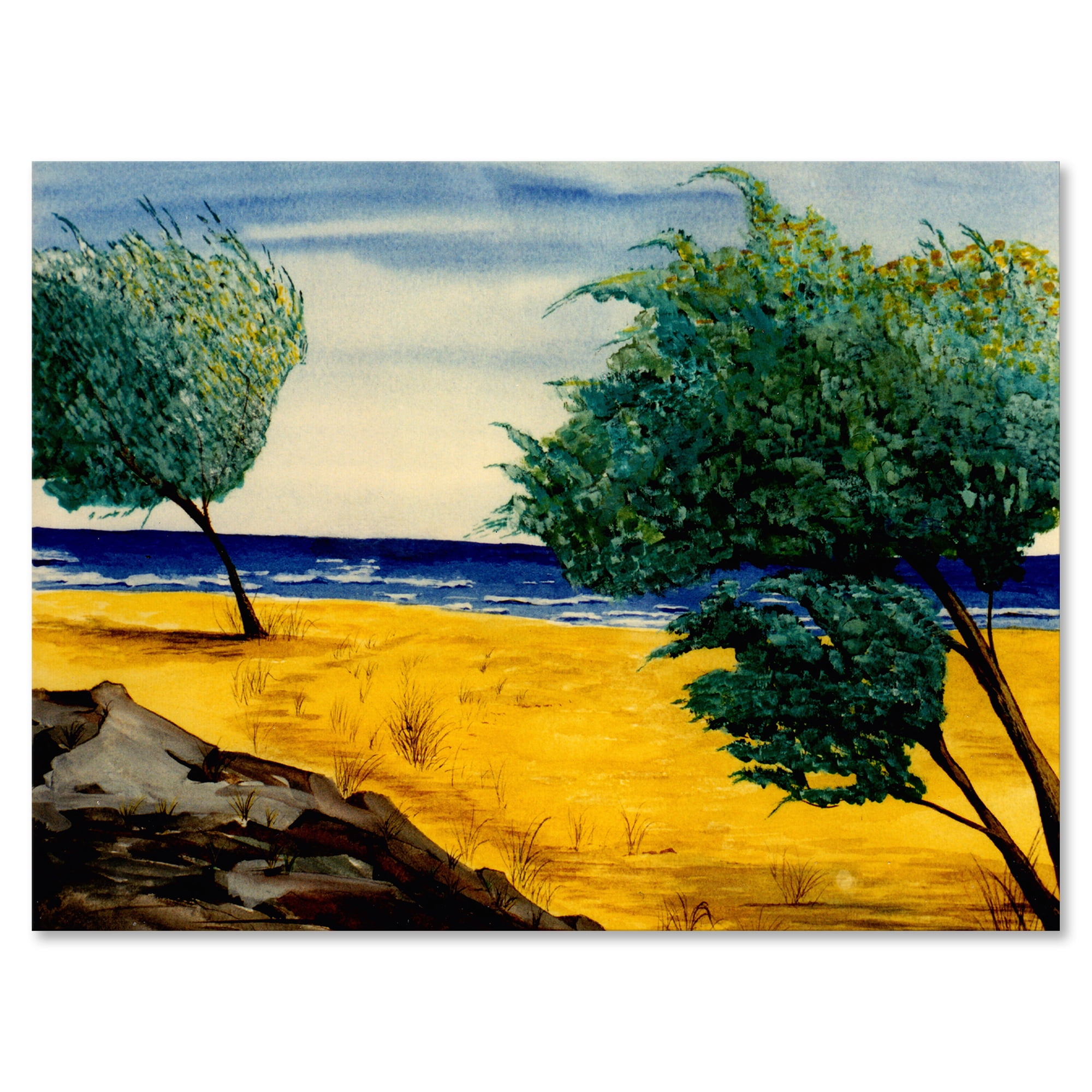 Blue Beach By The Coastline 40 in x 30 in Painting Canvas Art Print, by Designart