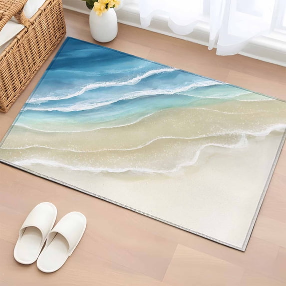 Blue Beach Coastal 2'x3' Washable Rug, Summer Ocean Nautical Seaside Non-Slip Soft Doormat Area Rugs for Entrance Bathroom Bedsides, StainResistant Carpet for Kitchen Bedroom, Entryway Floor Mat