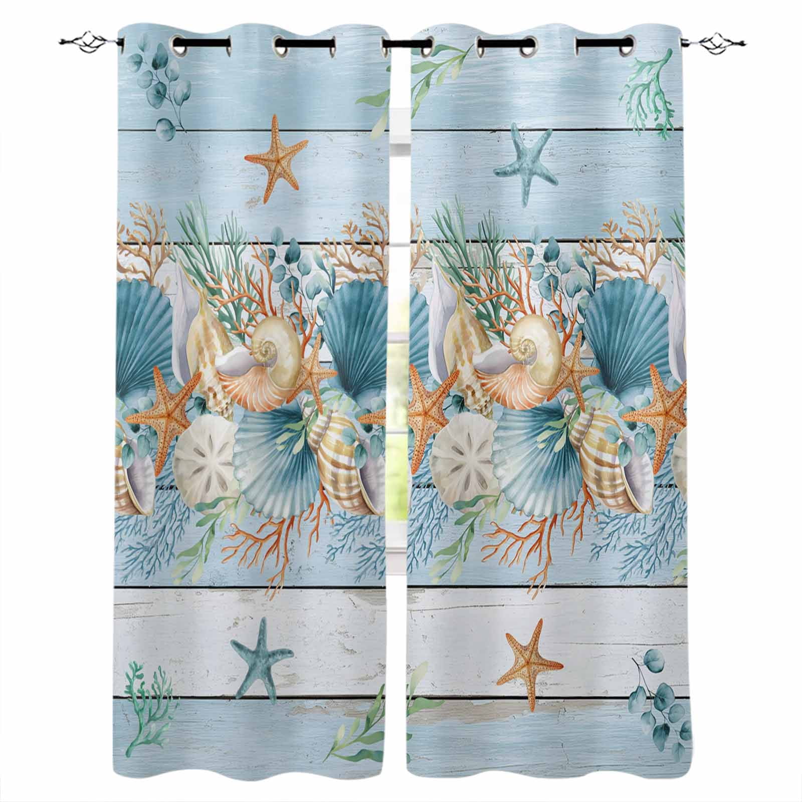 Curated visual reference: Visual Reference: Blue Beach Coastal Blackout Curtains For Bedroom Nautical Shell