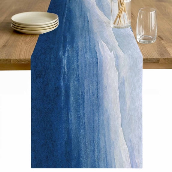 Blue Beach Coastal Cotton Linen Rectangle Table Runners 13"x60", Summer Ocean Nautical Seaside Coffee Table Runner Dresser Scarves Luxury Table Runners for Wedding Party Banquet Dinner Decor