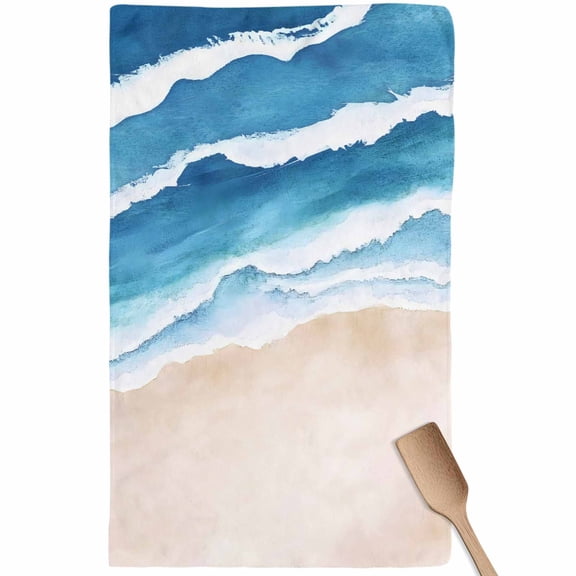 Blue Beach Coastal Kitchen Towel Dish Cloths Set of 1, Microfiber Soft Kitchen Hand Towels, Summer Seaside Nautical Ocean Absorbent Quick Drying Dishcloths 18 x 28 Inches