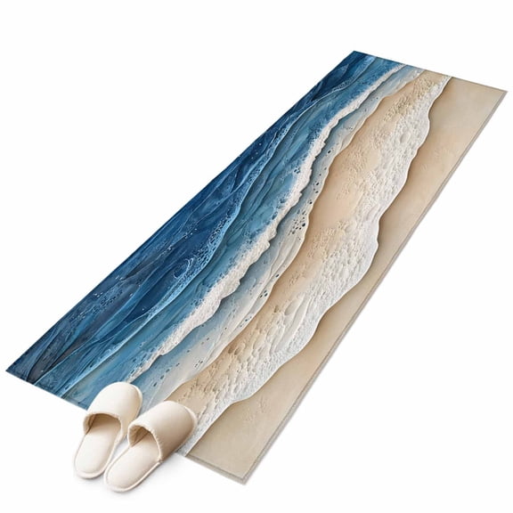 Blue Beach Coastal Runner Rug 2x6 FT, Non Slip Hallway Carpet, Nautical Seaside Ocean Beige Washable Soft Floor Carpet Throw Runner Carpet Long Rug for Entryway Kitchen Bedside Sliding Door