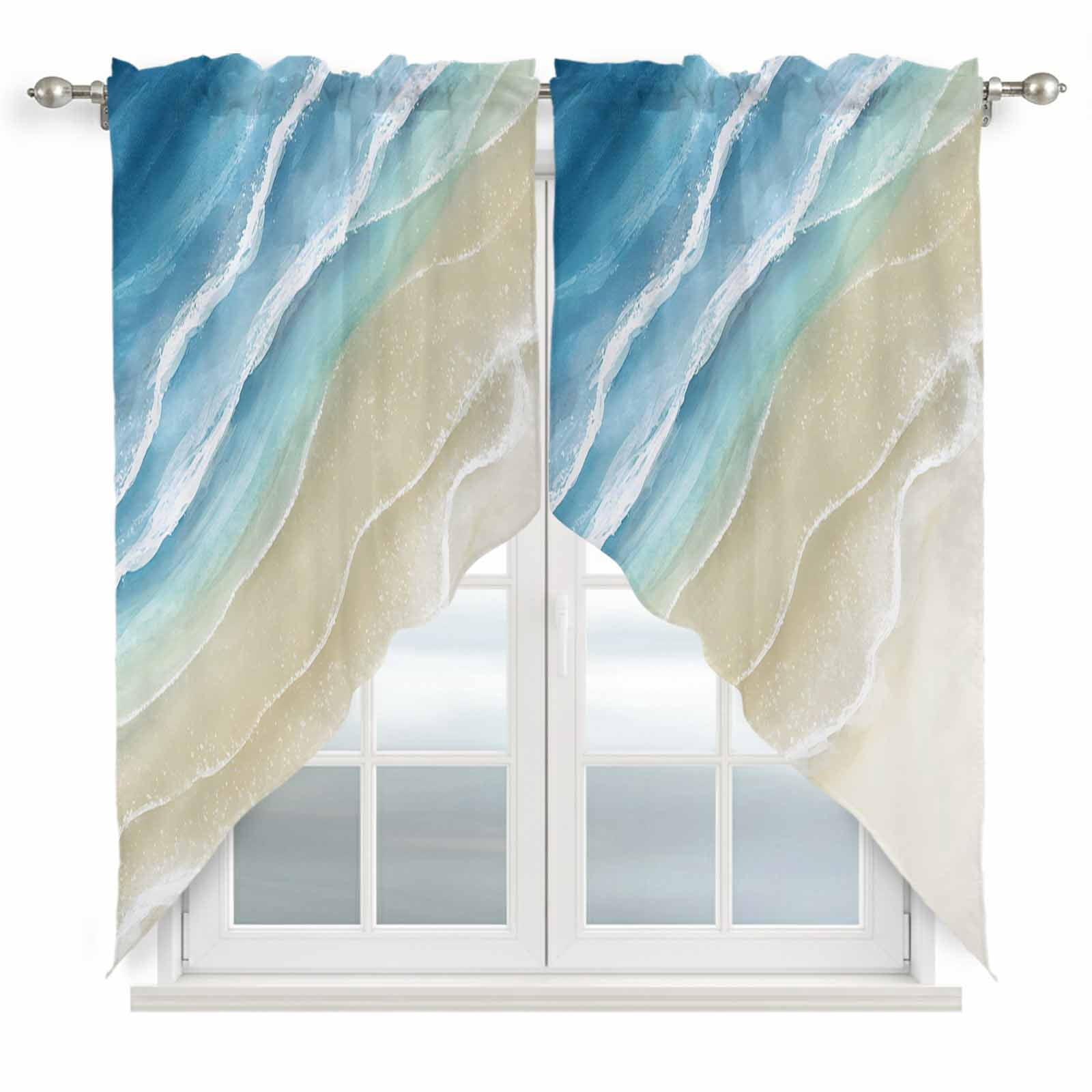 View of Blue Beach Coastal Swag Curtains for Living Room/Bedroom, Summer Ocean ...