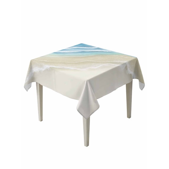 Blue Beach Coastal Table Cloth, Waterproof Tablecloth for Square Tables, Summer Ocean Nautical Seaside Reusable Washable Fabric Table Cover for Restaurant Kitchen Dining Tables 60"x60"