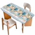 thumbnail image 1 of Blue Beach Coastal Table Cloths for 6 Foot Rectangle Tables, Nautical Shell Starfish Coral Summer Patio Waterproof Elastic Fitted Tablecloths, Washable Rectangular Table Cover for Camping, 1 of 8