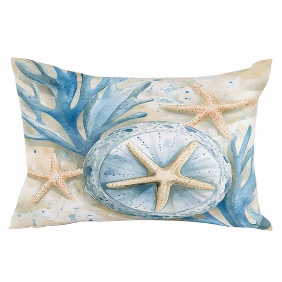 Blue Beach Coastal Throw Pillow Cover 12 x 20 Inch Decorative Pillow Cover Summer Starfish Nautical Shell Lumbar Pillowcase Seasonal Rectangle Cushion Case for Couch Sofa Bed Living Room
