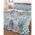 thumbnail image 1 of Blue Beach Coastal Twin Size Down Alternative Comforter, Lightweight Comforter Quilt Bedding Set with Pillow Shams Nautical Seaside Coral Starfish All Seasons Bed Comforter Duvet Insert 68"x86", 1 of 7