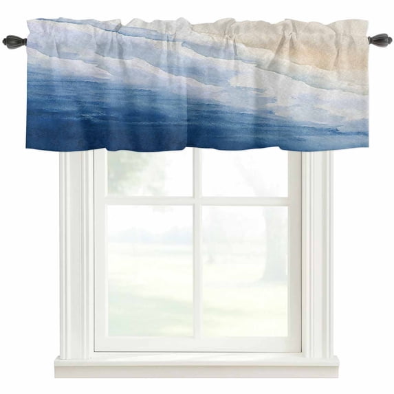 Blue Beach Coastal Valances for Windows Farmhouse Kitchen Curtains ...