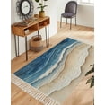 thumbnail image 1 of Blue Beach Coastal Washable Area Rug 3'x5', Nautical Seaside Ocean Beige Woven Cotton Tassels Kitchen Rugs, Non Slip Indoor Door Mat Throw Carpet for Entryway Living Room Nursery Laundry Room, 1 of 9
