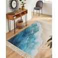 thumbnail image 1 of Blue Beach Coastal Washable Area Rug 3'x5', Summer Ocean Seaside Nautical Woven Cotton Tassels Kitchen Rugs, Non Slip Indoor Door Mat Throw Carpet for Entryway Living Room Nursery Laundry Room, 1 of 9