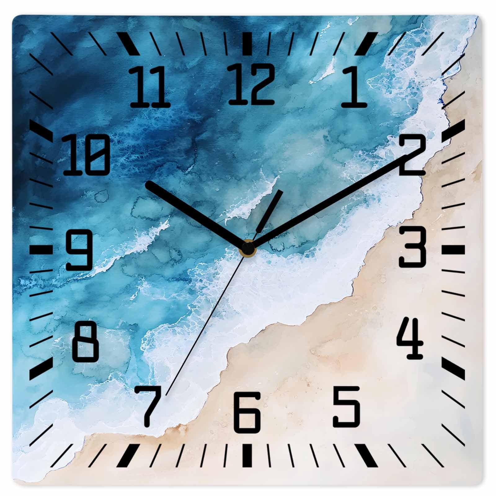 Blue Beach Coastal Wooden Wall Clock Silent Non Ticking, Summer Ocean ...