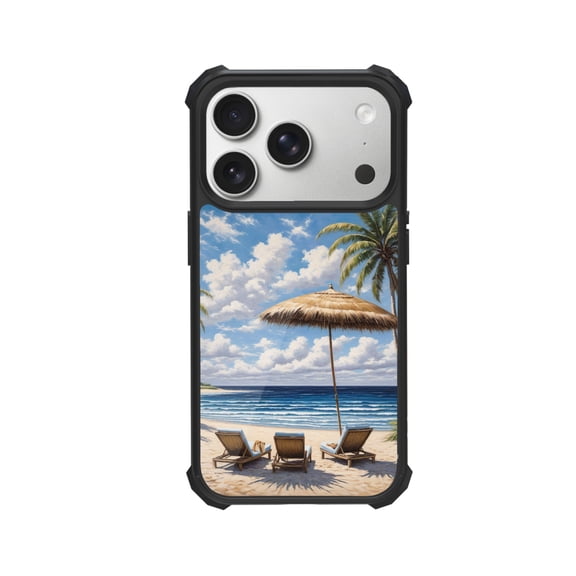 Blue Beach Escape Shockproof Case For iPhone 12 13 14 15 16 Pro Max Series – TPU Bumper + Hard PC Back, Air-Cushion Corners