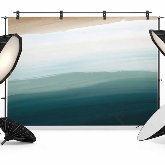 Blue Beach Gradient Backdrop for Photoshoot,Photography Photo Studio Background Wall Backdrop,Boho Sea Waves Ombre Abstract Back Drop Banner Panel for Portraits Wedding Party Live Streaming 8x6Ft