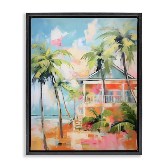 Stupell Industries Blue Beach House Abstract Black Framed Floater Canvas Wall Art, design by LSR Design Studio, 31 x 25