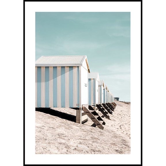 Blue Beach Huts Poster Wall Art, Modern Wall Decor For Living Room Bedroom, 8x12 UNFRAMED