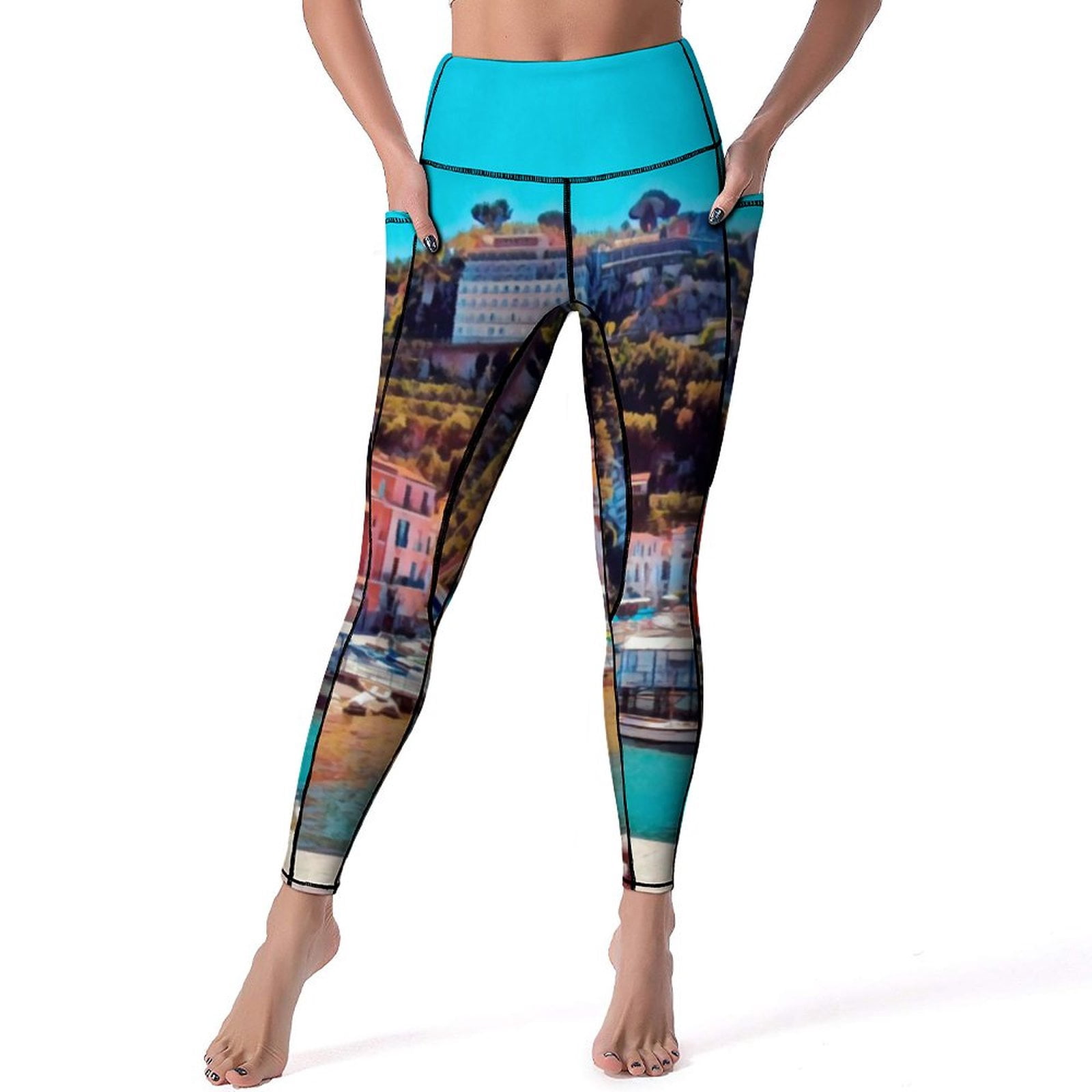 Blue Beach Pirnt Leggings Sexy Seaside Landscape Gym Yoga Pants High ...