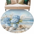 thumbnail image 1 of Blue Beach Round Area&nbsp;Rug 6ft Scenery Hydrangeas Floral Starfish Shell Wave Non-Slip&nbsp;Washable Circle Rugs Soft Felt Indoor Floor Mat for Bedroom Kitchen Living Room Bathroom, 1 of 9