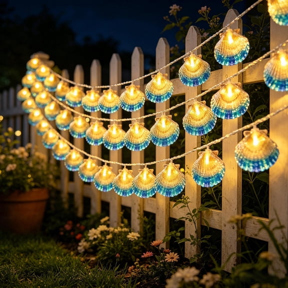 Blue Beach Shell String Light,20 FT Ocean Theme String Lights,Marine Life Night Lights for Bedroom Home,Battery/USB Powered,Weatherproof Warmth Shine for Holiday Party,Wedding,Garden Decoration