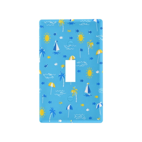 Blue Beach Summer Pattern Decorative Wall Plate, Flame Retardant PC Plastic Light Switch & Outlet Cover with Mounting Screws Fits Toggle Switch
