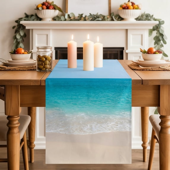 Blue Beach Table Runner 13x72 Inch Coastal Ocean Wave Nautical Summer ...