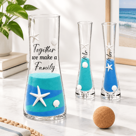 Blue Beach Themed Unity Sand Ceremony Set with Glass Vases and Accessories